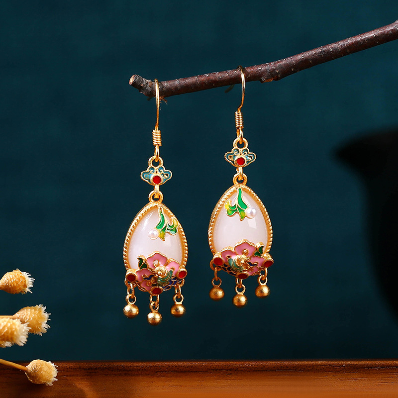 Women'S Vintage Accessories - Pendientes de Jade Natural con Forma